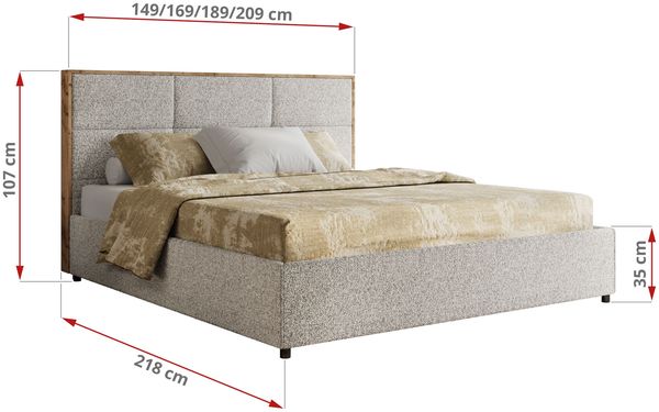 Premium Polsterbett LERIO CLASSIC 180 x 200 cm mit Stauraum, gepolstertem Kopfteil, Gasdruckfedern & Lattenrost - Modernes Design, Inkl. Lattenrost Pocket Matratze - Hellgrau Strukture - VIRE LUX Bild 4
