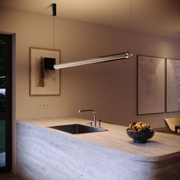 s.luce Ranya LED Up & Down Pendelleuchte mit Glas-Cover & Fernbedienung Aluminium, Rauch 130cm Bild 3