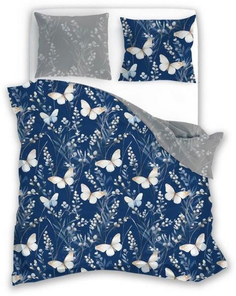 texpot Bettwäsche Wendebettwäsche Schmetterlinge Blumen Baumwolle Frühling, 3 teilig