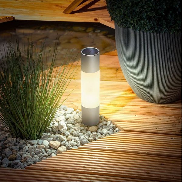 esotec LED Gartenleuchte Solar Standleuchte POLE LIGHT H30cm, DUO COLOR 2800K 6500K, ALU 102616, 2 Lichtfarben wählbar kaltweiß + warmweiß, automatisches Einschalten bei Dämmerung, LED fest integriert, warmweiß, kaltweiß, bernstein LED, winterfest, Alu...