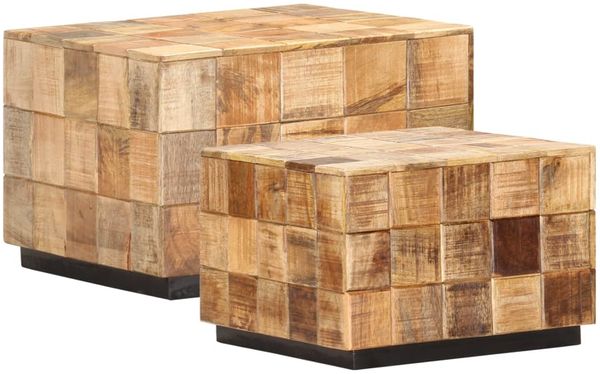 vidaXL Couchtische 2 Stk. in Block-Design Raues Mango-Massivholz 286435