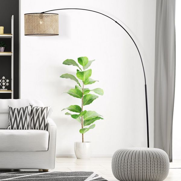 Lightbox dekorative Bogenleuchte im Nature Design, für LED Leuchtmittel geeignet, 1x E27 max. 60W, Metall/Rattan - Helles Holz/Schwarz