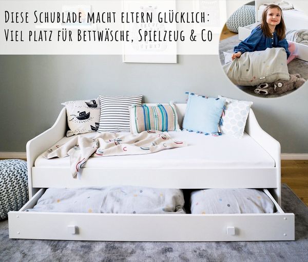 Kids Collective Kinderbett Jugendbett 80x160 80x180 cm mit Matratze, Schublade & Rausfallschutz, 180 x 80 cm, mit punktelastischer Matratze mit Kokos-Naturfaser