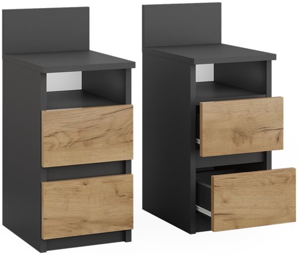 Nachttisch Monty Anthrazit/Goldkraft Eiche 2er Set Vicco