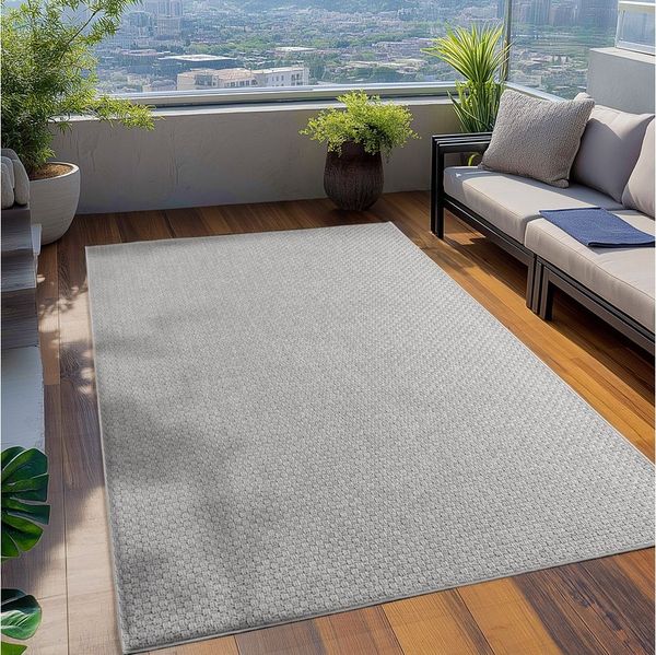 Teppium Teppich Einfarbiger Geflochtener Teppich, Rechteckig, Höhe: 5 mm, Indoor Outdoor Teppich Wetterfest 3D Optik Wohnzimmer Küchen Terrasse