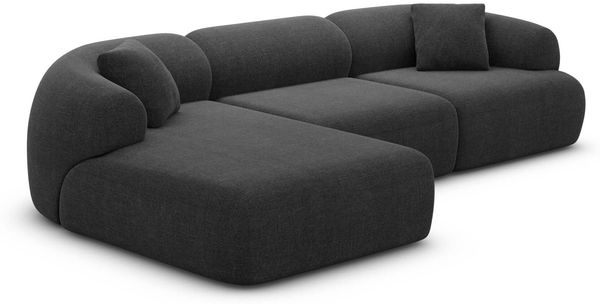 Samtstoff Ecksofa Monteluna L Form - Strukturstoff - schwarz - Links