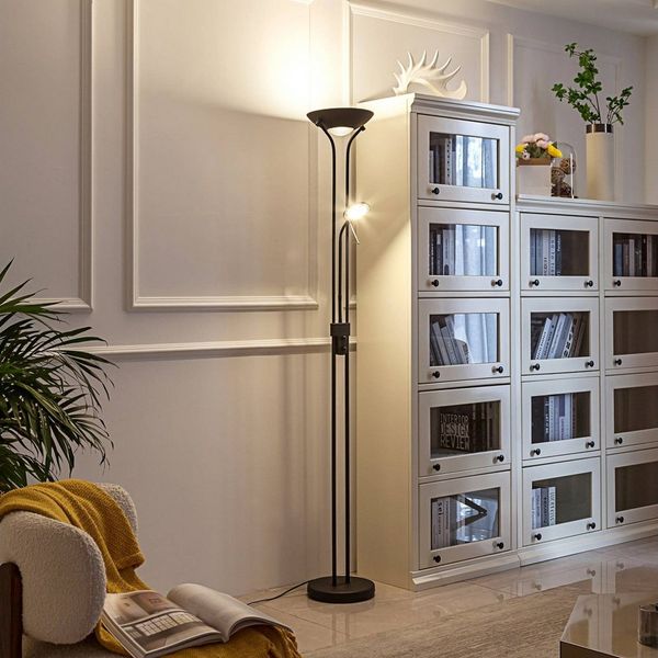 Lindby Stehlampe Josefin, LED, Metall, Schwarz warmweiß IP20, 1 x 17 W LED + 1 x 5 W LED, warmweiß