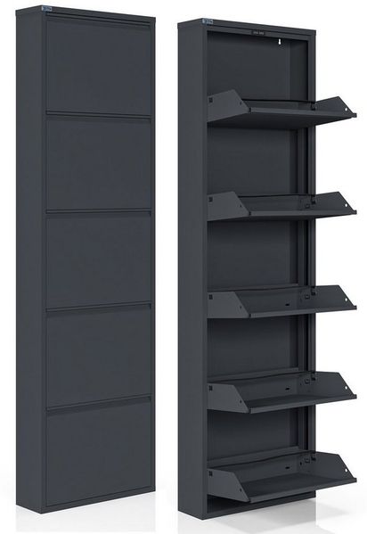Kaufexpress GmbH Schuhschrank Metall-Schuhregal mit 5 Klappen – schmal, platzsparend & montiert Modern, robust & platzsparend – ideal für Flur, Diele oder Garderobe