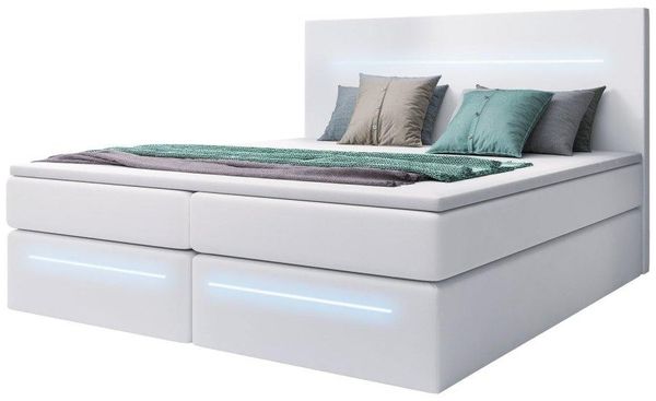 Boxspringbett Sejour mit LED u. Stauraum 200x200 Weiß H3 (70-100kg)