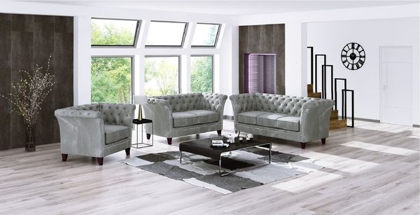 S-Style Möbel Polstergarnitur Chesterfield Rainsburg 3+2+1 aus Samt-Stoff mit Holzfüßen, (1x 3-Sitzer-Sofa, 1x 2-Sitzer-Sofa, 1x Sessel), mit Wellenfederung