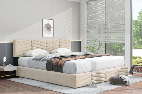 Polsterbett 180x200 cm aus Samt mit Stauraum – gestreiftes Design und höhenverstellbares Kopfteil