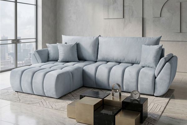 Ecksofa Schlafsofa Sofa COLLIN in Stoff Monolith Hellgrau Ottomane Links