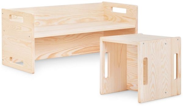 Ehrenkind Kinderhocker Montessori Wendehocker & Wendebank, Kindersitzgruppe Kinderzimmer (aus hochwertigem Kiefernholz, Hocker & Bank für Kinderzimmer)
