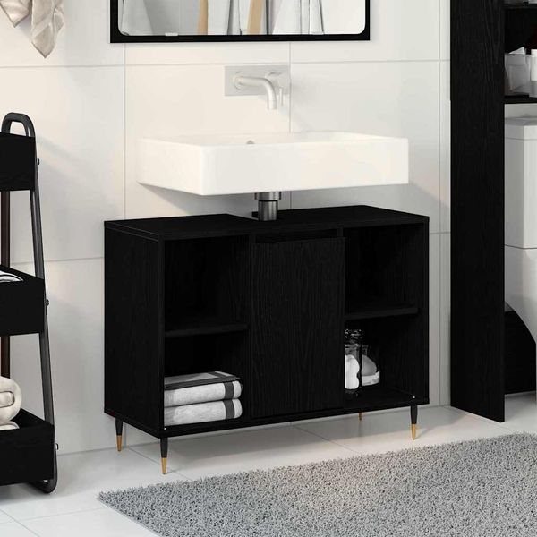 vidaXL Badezimmerschrank mit Tür Schwarz 80 x 33 x 60 cm Holzwerkstoff 873894