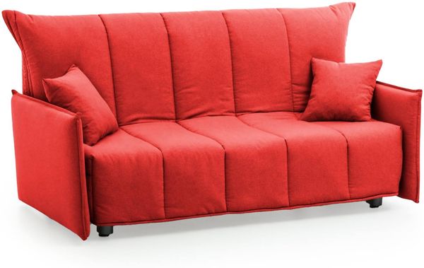 Dmora 2-Sitzer Schlafsofa Alaric, Sofa mit Trolley-Öffnung aus gepolstertem Stoff, Standard-Armlehnen, 100 % Made in Italy, 150 x 90 x 85 cm, Rot