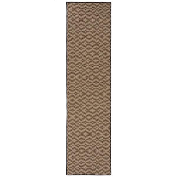 Kadima Design Geometrischer Jute-Teppich mit Naturkautschuk, rutschfester Rücken, hochdichter Teppich - "Carron". Farbe: Braun-Schwarz, 60x230 cm