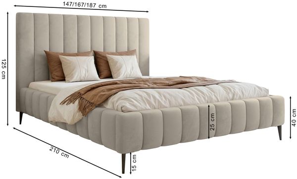 Selsey 'Fiarro' Polsterbett mit Bettkasten, Metallfüßen, Velours, hellbeige, 160x200 cm Bild 5