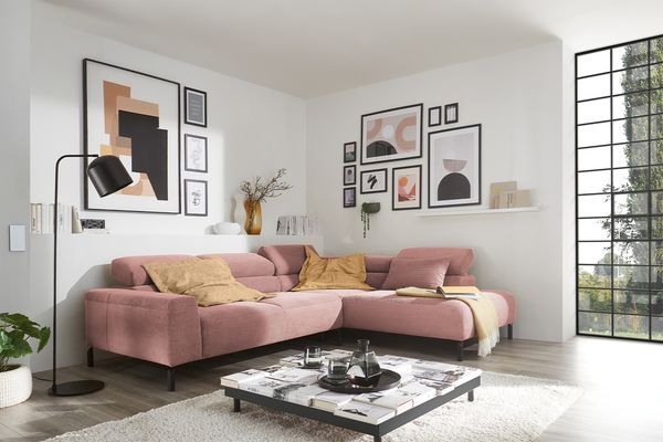 KAWOLA Sofa DELIA Ecksofa Feincord rosa Recamiere rechts 74 x 219 x 276 cm