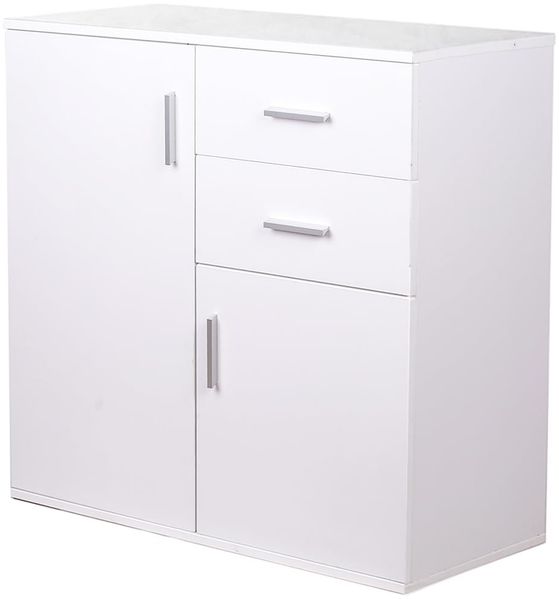 BAKAJI Kommode mit 2 Türen und 2 Schubladen, geräumiges Design, minimalistisches Design, Schlafzimmer, Wohnzimmer, Heimdekoration, Büro, robust, vielseitig verwendbar (weiß)