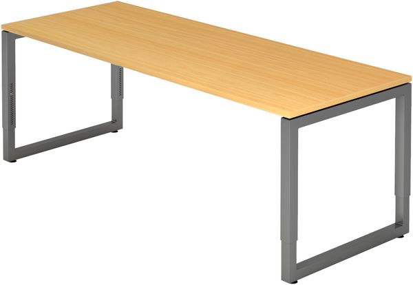 bümö höhenverstellbarer Schreibtisch R-Serie 200x80 cm in Buche, Gestell in Graphit - großer PC Tisch für's Büro manuell höhenverstellbar, Computertisch verstellbar, RS-20-6-G
