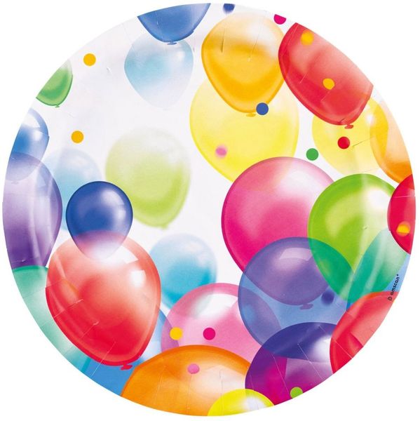 Papierteller Ballons, 8 Stück, rund 23 cm