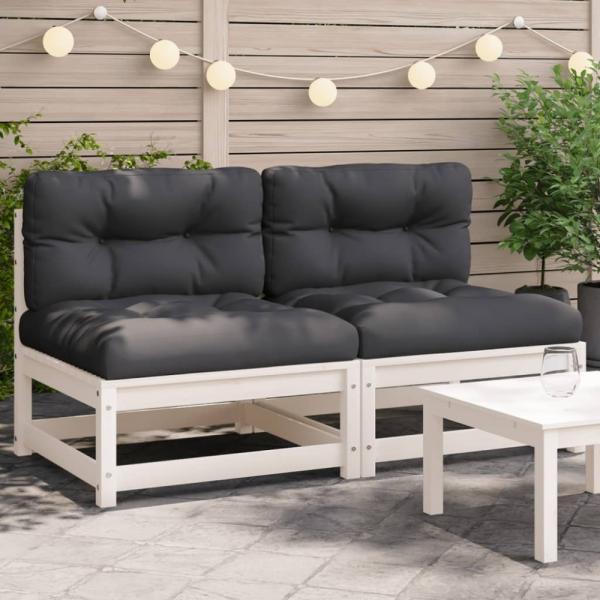 vidaXL Gartensofas ohne Armlehnen mit Kissen 2 Stk. Weiß Kiefernholz 838087