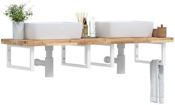 vidaXL Waschbeckenregal Wandmontage Stahl und Akazienholz 3302820
