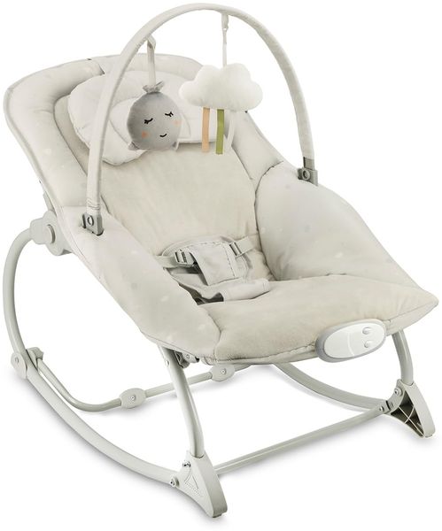 MoMi Babywippe LAPIS für Babys bis 12 kg, Batteriebetrieb, 3-Punkt-Sicherheitsgurt, Bügel und 2 Spielzeuge, 3-fach verstellbare Rückenlehne, 8 Melodien, Lautstärkeregelung, 3 Vibrationsmodi