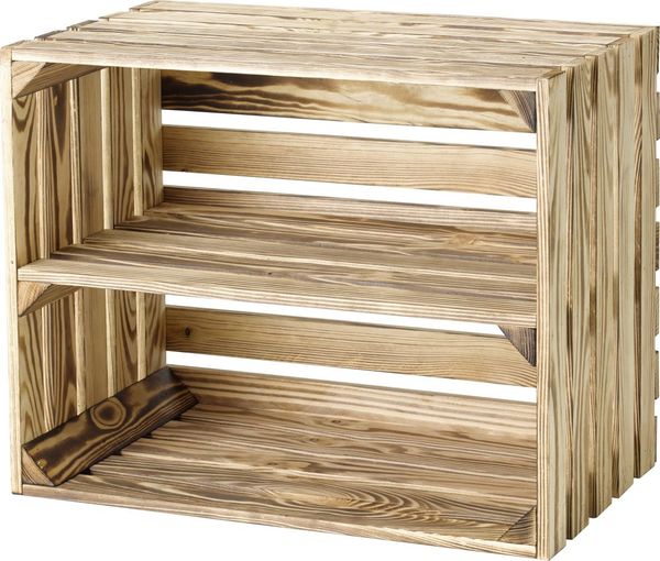 iWerk Holzkiste mit langem Mittelbrett natur/geflammt 50 x 40 x 30 cm