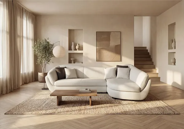 Vente-unique - Ecksofa Leder 5-Sitzer - Büffelleder - Elfenbein - Ecke Rechts - CAIPI von PASCAL MORABITO