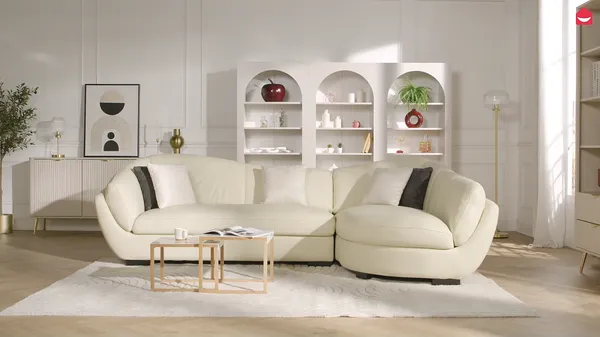 Vente-unique - Ecksofa Leder 5-Sitzer - Büffelleder - Elfenbein - Ecke Rechts - CAIPI von PASCAL MORABITO