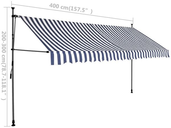 vidaXL Einziehbare Markise Handbetrieben mit LED 400 cm Blau und Weiß 145847 Bild 8
