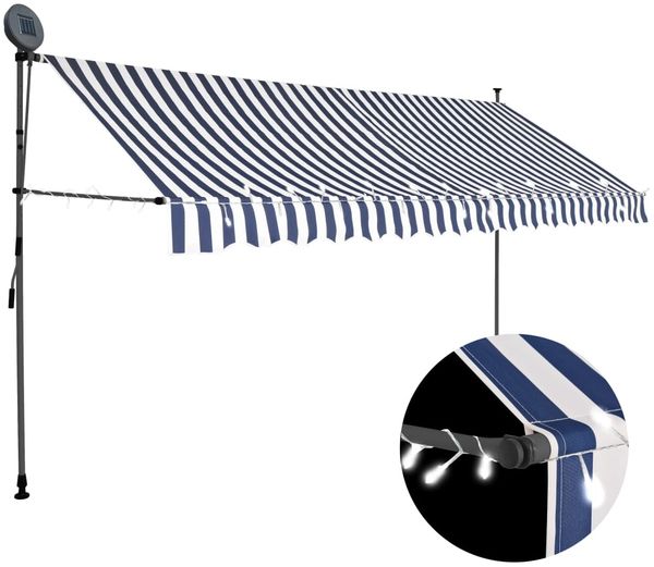 vidaXL Einziehbare Markise Handbetrieben mit LED 400 cm Blau und Weiß 145847 Bild 3