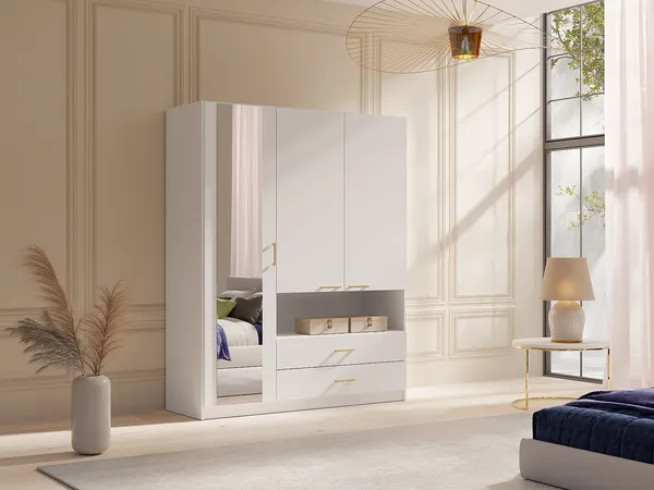 Vente-unique - LYRIANO Wardrobe and walk-in wardrobe Holz, Platte Weiß - B 53 cm x H 200 cm x L 160 cm