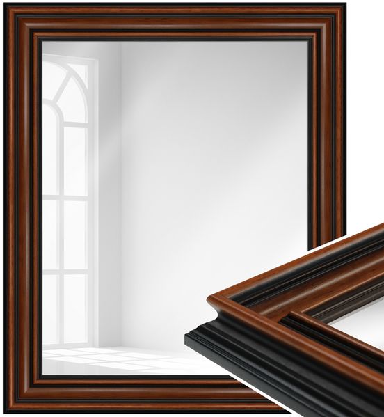 WANDStyle Wandspiegel H017 aus Massivholz in Nussbaum-Optik 50 x 70 cm im Stil Antik