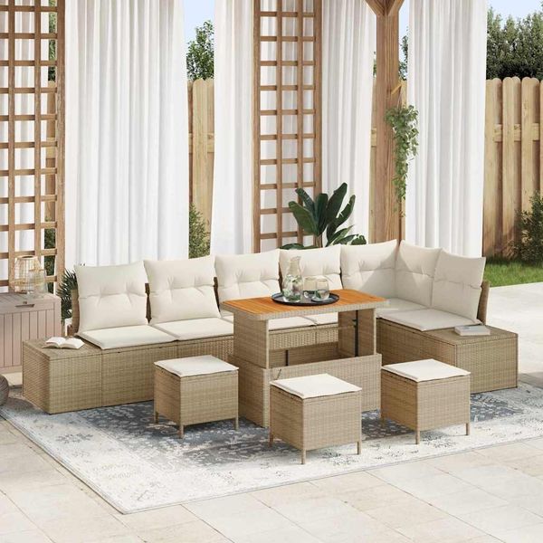 vidaXL Gartensofa-set mit Kissen 10 pcs Beige Poly-Rattan 3362811