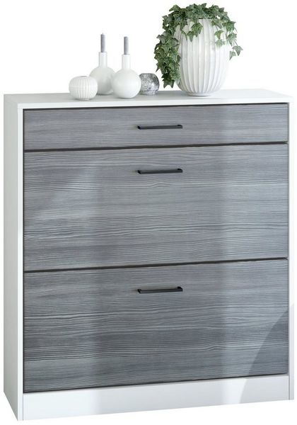 Schuhschrank Schuhkipper Elvas 89 x 95,5 x 27 cm, Korpus in Weiß Matt, Front in Avola-Anthrazit