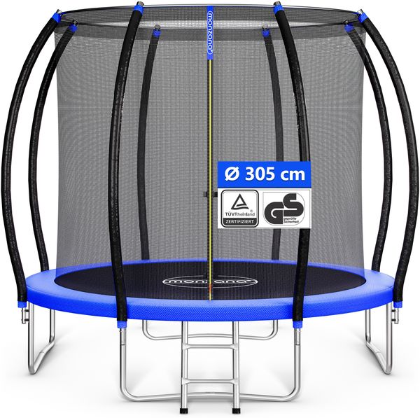 Monzana Trampolin Gartentrampolin, Komplettset inkl. Sicherheitsnetz Innen Leiter Randabdeckung, Schwarz, Ø 305 cm
