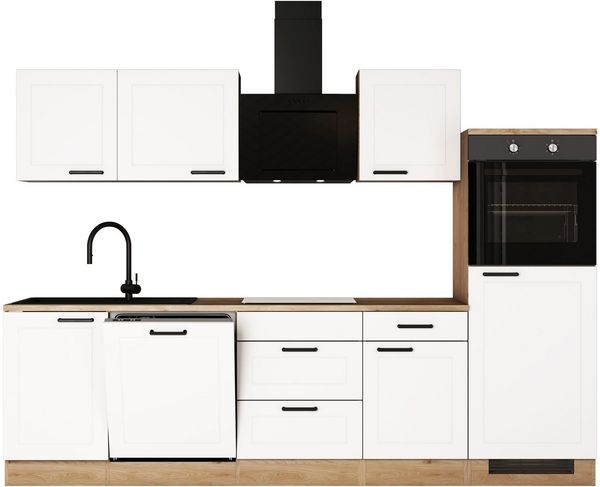 Flex-Well Küche ROMEO & JULIA, im Landhaus-Stil, Breite 280 cm, wahlweise mit E-Geräten und Spüle in edelstahl oder schwarz