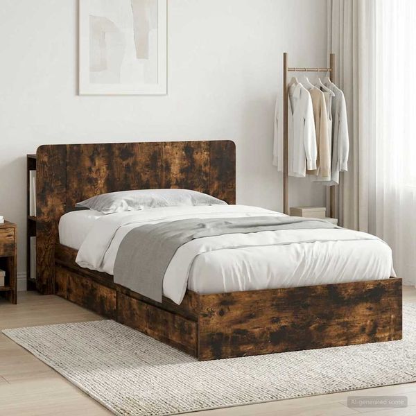 vidaXL Bettgestell mit Stauraum Geräucherte Eiche 90 x 200 cm 3433554