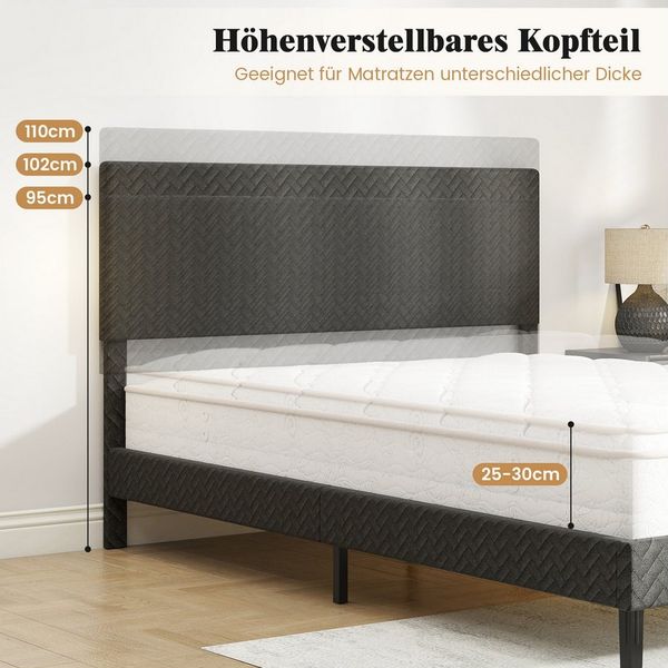 COSTWAY Polsterbett (1-tlg), Bettgestell, Bettrahmen mit Lattenrost, höhenverstellbarem Kopfteil