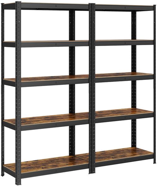 Standregal,2er Set, Schwerlastregal, Kellerregal, Bücherregal, Lagerregal, 5 Ablagen, Küchenregal, Regal,verstellbare Ablagen, Industriestil,150x75x30cm,Vintagebraun-Schwarz,GLR030B02 Bild 2