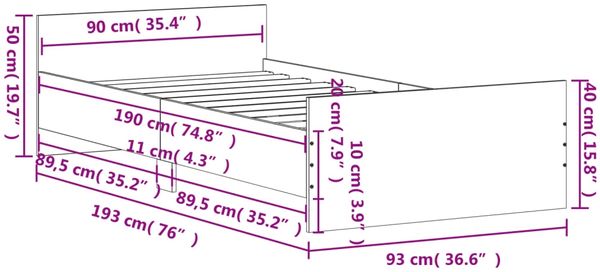 vidaXL Bettgestell ohne Matratze Räuchereiche 90x190 cm Holzwerkstoff 835943 Bild 9