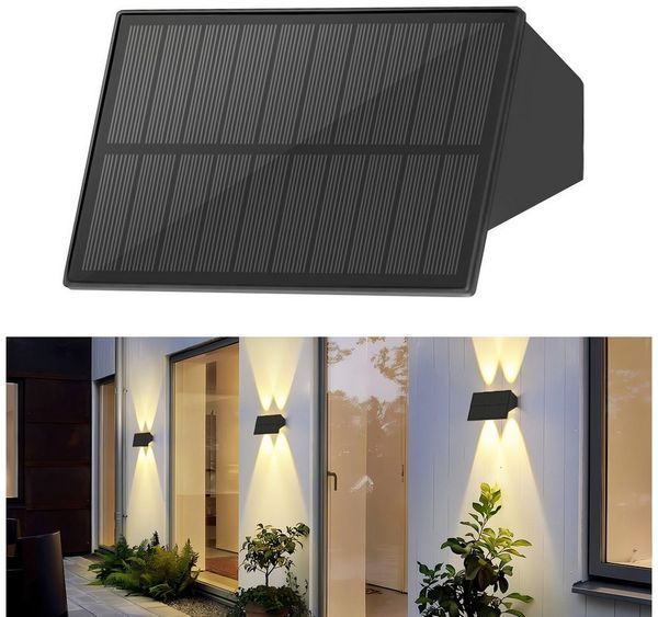 ZMH Außen-Wandleuchte 1/2/4 Wandlampe Warmweiß 3000K Solarlampen Up And Down Light für Außen, LED fest integriert, Warmweiß, Schwarz, 3000K Warmweiß, LED Außenwandleuchten, 2W
