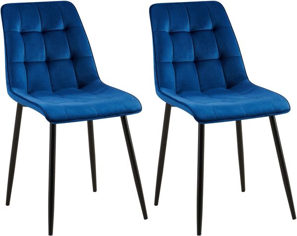 2er Set Esszimmerstuhl DARID - Samt Dunkelblau 47x61x89 cm | Essstühle Esszimmerstühle Küchenstühle Wohnzimmerstühle