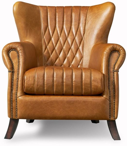 Ohrensessel Enfield Vintage Leder Messingnieten "Cuba-Brown"