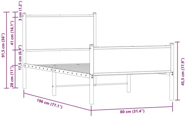 vidaXL Metallbett ohne Matratze Sonoma-Eiche 75x190 cm 4007894 Bild 10