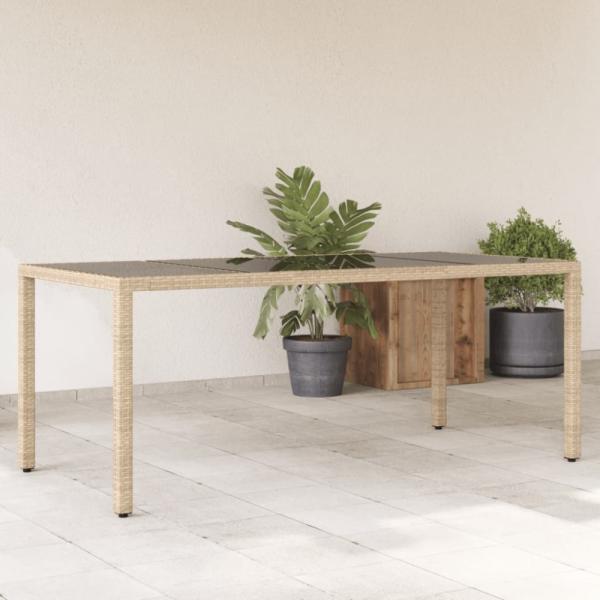 vidaXL Gartentisch mit Glasplatte Beige 190x90x75 cm Poly Rattan 365539