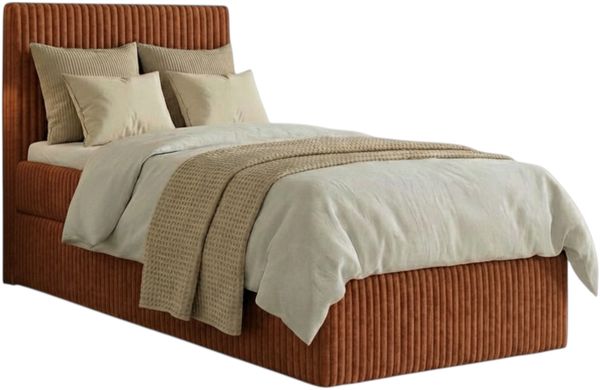 Boxspringbett RALFI 90 x 200 cm (Linke Seit) mit Bettkästen, Bonell-Matratze H4 und Visco-Topper. Farbe: Braun Bild 2
