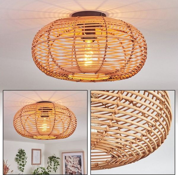 hofstein Deckenleuchte »Messerotti« runde Deckenlampe aus Bambus/Metall in Natur/Schwarz, ohne Leuchtmittel, Leuchte im Boho Design mit tollem Lichteffekt, Ø40cm, 1xE27
